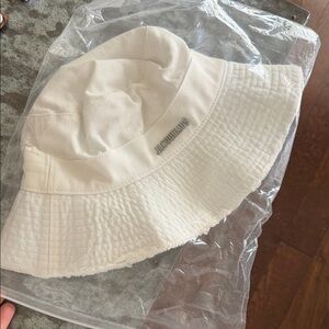 Jacquemus Cream Textured Bucket Hat with Logo Plaque